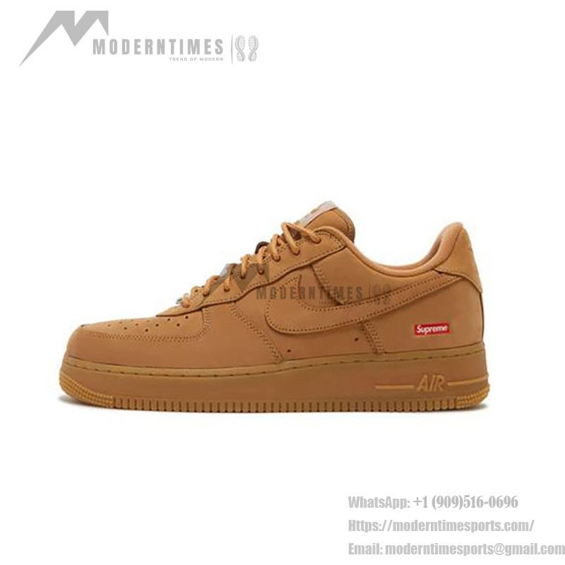 Supreme x Nike Air Force 1 Low DN1555-200 - Flax Nubuck Sneakers with Red Supreme Logo