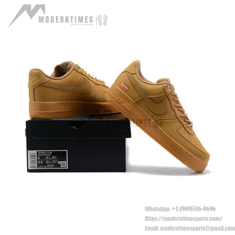 Supreme x Nike Air Force 1 Low DN1555-200 - Flax Nubuck Sneakers with Red Supreme Logo