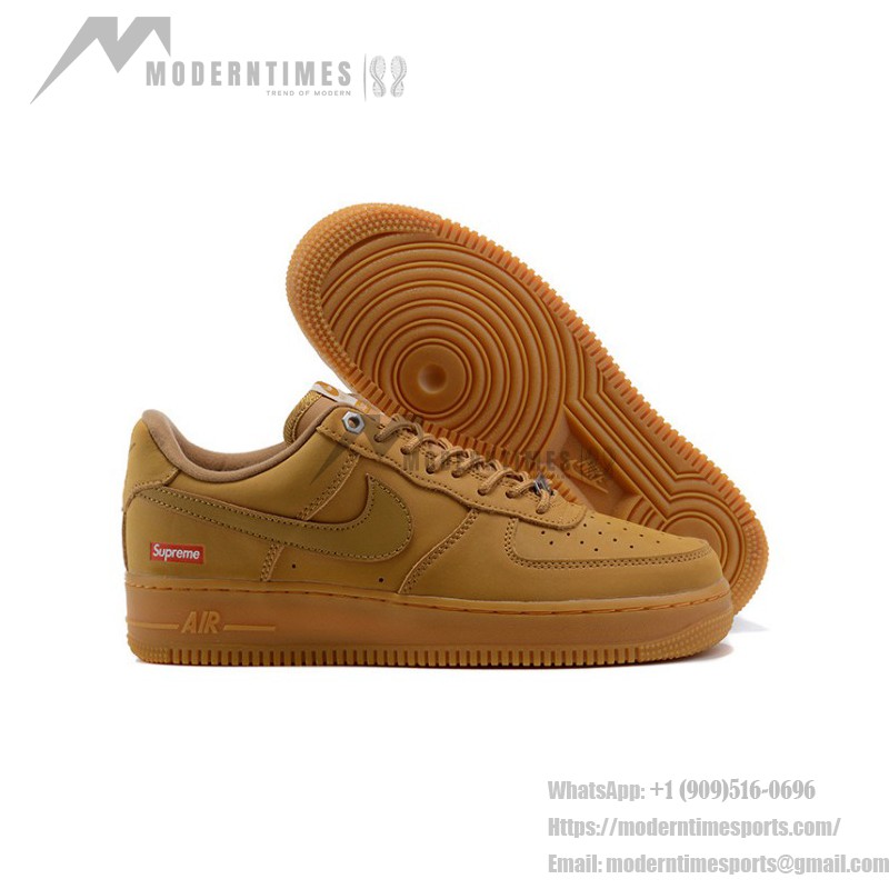 Supreme x Nike Air Force 1 Low DN1555-200 - Flax Nubuck Sneakers with Red Supreme Logo