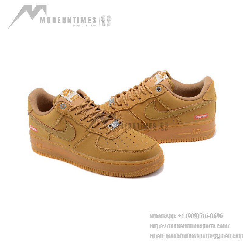 Supreme x Nike Air Force 1 Low DN1555-200 - Flax Nubuck Sneakers with Red Supreme Logo