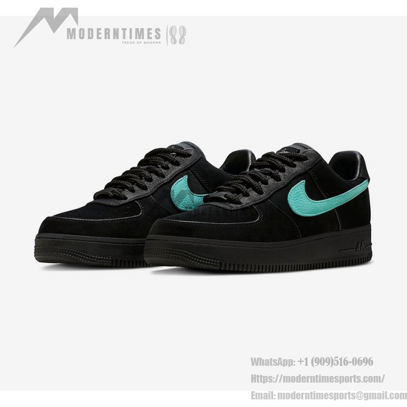 Tiffany & Co. x Nike Air Force 1 Low DZ1382-001 - Black Suede Sneakers with Tiffany Blue Swoosh