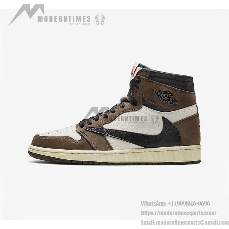 Travis Scott x Air Jordan 1 High OG NRG CD4487-100 逆スウッシュ ブラウン限定版スニーカー