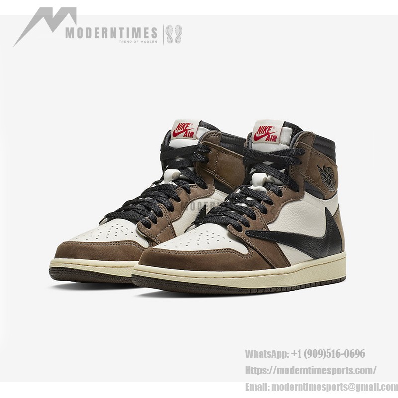 Travis Scott x Air Jordan 1 High OG NRG CD4487-100 逆スウッシュ ブラウン限定版スニーカー