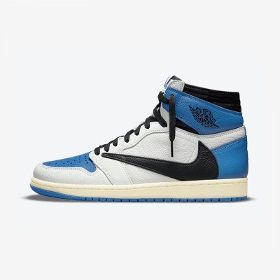 Travis Scott x Fragment Design x Air Jordan 1 High OG Collab DH3227-105 Blue White Black Classic Colorway