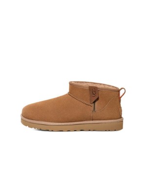 UGG Damen Classic Ultra Mini Zip Boot Chestnut/Orange Soda 1143984 - Bequeme Stiefel aus Wildleder mit Schaffellfutter und Seitlichem Reißverschluss für Einfaches Anziehen