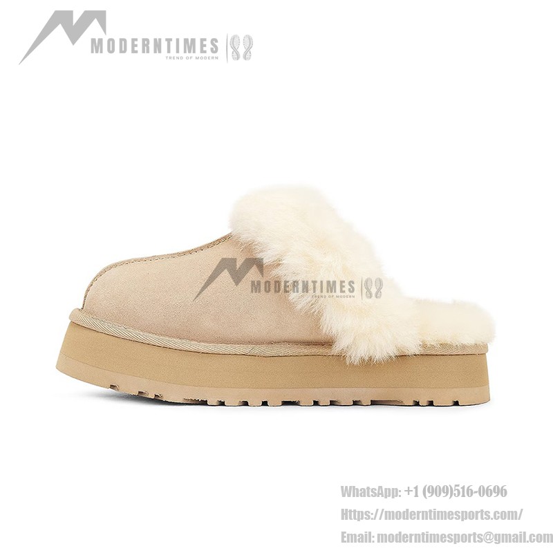 UGG Women's Disquette Suede Fur Platform Slippers 1122550 - Cozy Sheepskin Platform Slippers for Indoor and Outdoor Wear