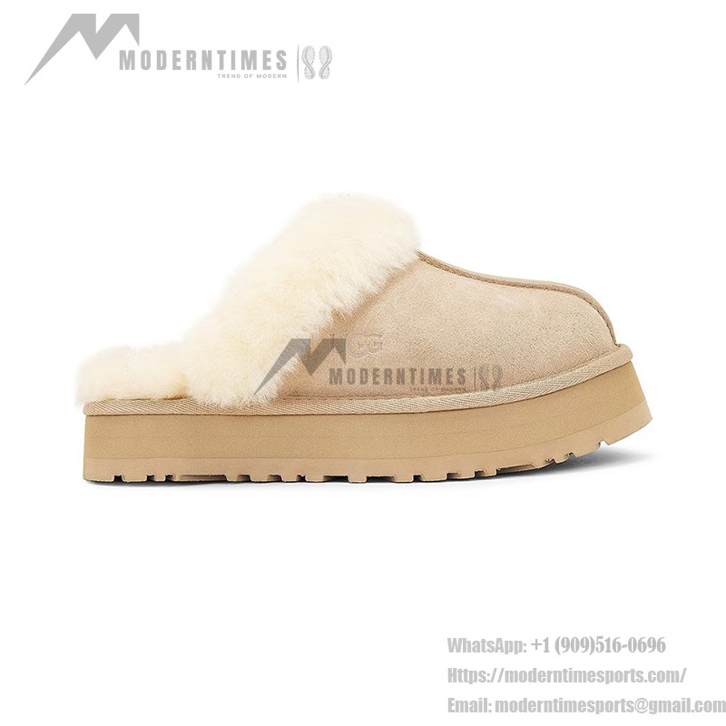 UGG Damen Disquette Wildleder Plüsch Plattform Hausschuhe 1122550 - Bequeme Schaffell Plattformhausschuhe für drinnen und draußen