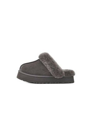 UGG 여성 디스켓 슬리퍼 차콜 1122550 - 실내외에서 편안하게 착용 가능한 양털 플랫폼 슬리퍼