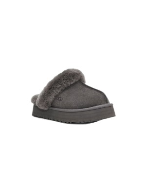 UGG Damen Disquette Hausschuhe Charcoal 1122550 - Bequeme Schaffell Plattformhausschuhe für drinnen und draußen