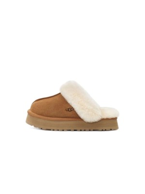 UGG Damen Disquette Hausschuh Kastanienbraun 1122550 - Bequeme Schaffell Plattformhausschuhe für drinnen und draußen