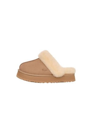 UGG Damen Disquette Hausschuh Sand 1122550 - Bequeme Schaffell Plattformhausschuhe für drinnen und draußen