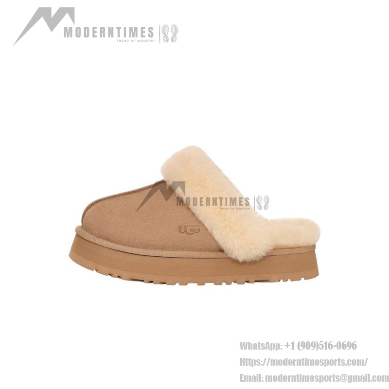 UGG Damen Disquette Hausschuh Sand 1122550 - Bequeme Schaffell Plattformhausschuhe für drinnen und draußen