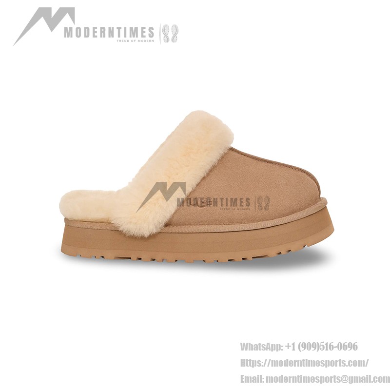 UGG Damen Disquette Hausschuh Sand 1122550 - Bequeme Schaffell Plattformhausschuhe für drinnen und draußen