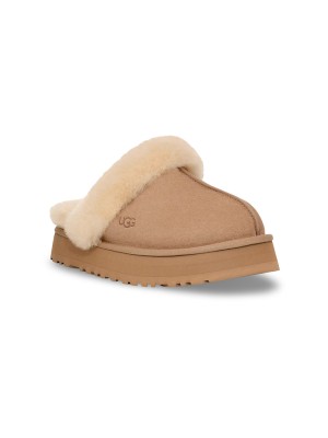 UGG Damen Disquette Hausschuh Sand 1122550 - Bequeme Schaffell Plattformhausschuhe für drinnen und draußen