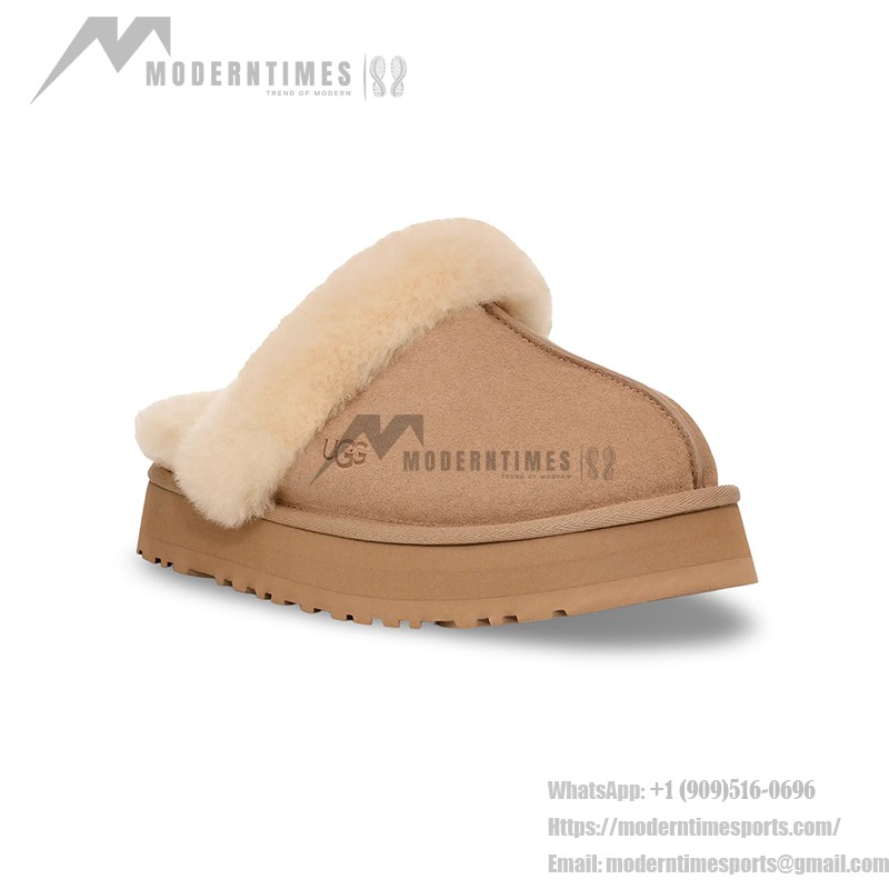 UGG Damen Disquette Hausschuh Sand 1122550 - Bequeme Schaffell Plattformhausschuhe für drinnen und draußen