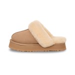 UGG Damen Disquette Hausschuh Sand 1122550 - Bequeme Schaffell Plattformhausschuhe für drinnen und draußen