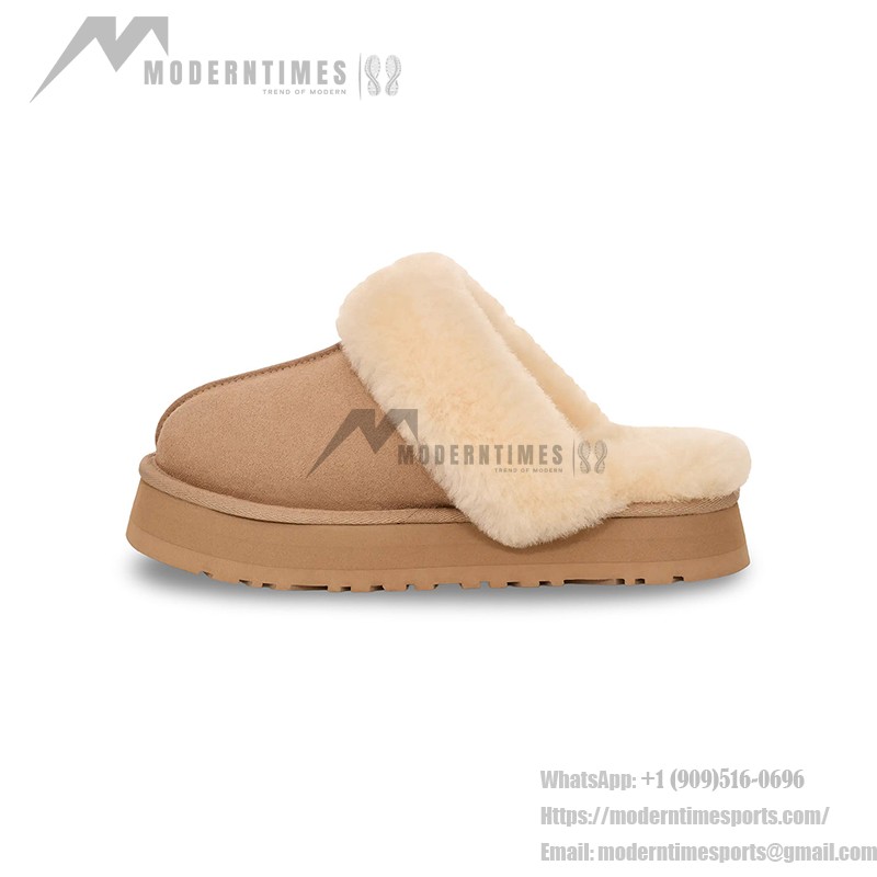 UGG Damen Disquette Hausschuh Sand 1122550 - Bequeme Schaffell Plattformhausschuhe für drinnen und draußen