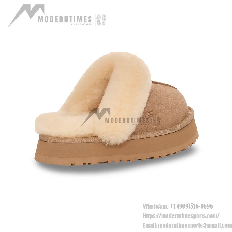 UGG Damen Disquette Hausschuh Sand 1122550 - Bequeme Schaffell Plattformhausschuhe für drinnen und draußen