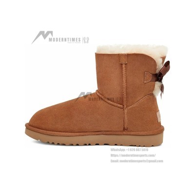 UGG Women's Mini Bailey Bow II Boot Chestnut 1016501 - Stylish Suede Boots with Sheepskin Lining and Bow Detail