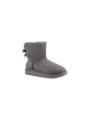 UGG ウィメンズ ミニ ベイリー ボウ II ブーツ グレー 1016501 - スタイリッシュなスエードブーツ、シープスキンライニングとリボンディテール付き