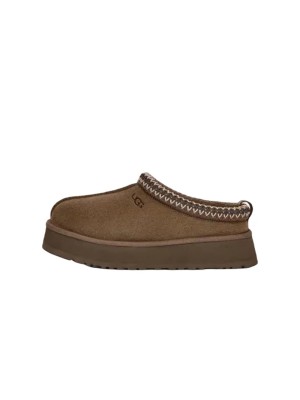 UGG Damen Tazz Pantoffel Hickory 1122553 - Bequeme Wildlederplattformhausschuhe mit Lammfellfutter für drinnen und draußen