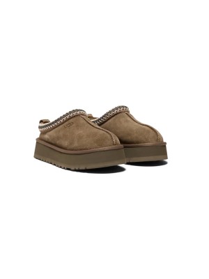 UGG Damen Tazz Pantoffel Hickory 1122553 - Bequeme Wildlederplattformhausschuhe mit Lammfellfutter für drinnen und draußen