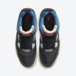 Side view of the Union x Air Jordan 4 "Off Noir" DC9533-001 sneaker in sleek black with blue and red accents