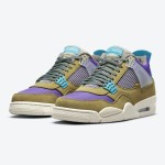 Side view of the Union x Air Jordan 4 "Desert Moss" DJ5718-300 sneaker in vibrant colors