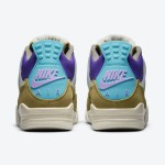 Side view of the Union x Air Jordan 4 "Desert Moss" DJ5718-300 sneaker in vibrant colors