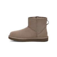 UGG Damen Classic Mini Bailey Zip Beige Grau 1151230 - Bequeme Wildlederstiefel mit Lammfellfutter und Reißverschluss