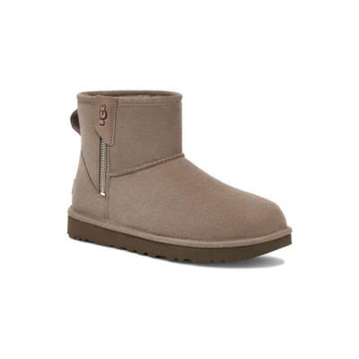 UGG Women's Classic Mini Bailey Zip Beige Grey 1151230 - Cozy Suede Boots with Sheepskin Lining and Easy Zip Design