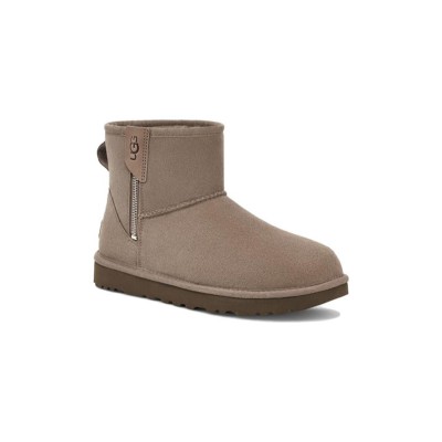 UGG Women's Classic Mini Bailey Zip Beige Grey 1151230 - Cozy Suede Boots with Sheepskin Lining and Easy Zip Design