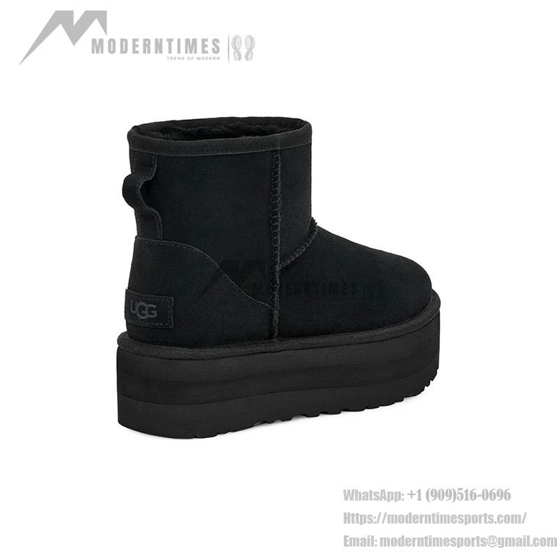 UGG Classic Mini Platform Black Boots with Suede Upper and Platform Sole