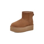 UGG Classic Mini Platform Kastanienbraun 1134991 Stiefel - Wildleder und Schaffell mit Plateausohle