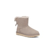 UGG Damen Mini Bailey Bow II Grau 1153611 - Bequeme Schaffell-Knöchelstiefel mit stilvoller Schleifendetail