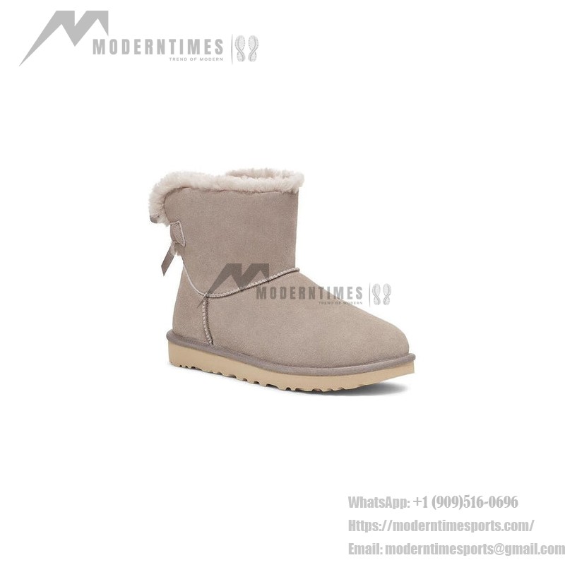 UGG 여성 미니 베일리 보우 II 그레이 1153611 - 스타일리시한 리본 디테일이 돋보이는 편안한 양털 앵클 부츠