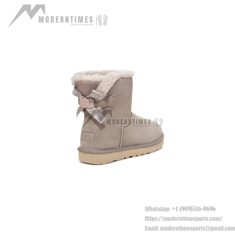 UGG 여성 미니 베일리 보우 II 그레이 1153611 - 스타일리시한 리본 디테일이 돋보이는 편안한 양털 앵클 부츠