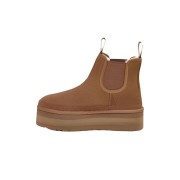 UGG レディース ニューメル プラットフォーム チェルシーブーツ チェスナット 1134526-CHE - スタイリッシュなシープスキン裏地付きスエードチェルシーブーツ