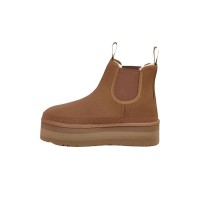 UGG レディース ニューメル プラットフォーム チェルシーブーツ チェスナット 1134526-CHE - スタイリッシュなシープスキン裏地付きスエードチェルシーブーツ