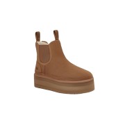 UGG レディース ニューメル プラットフォーム チェルシーブーツ チェスナット 1134526-CHE - スタイリッシュなシープスキン裏地付きスエードチェルシーブーツ