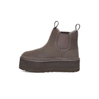 UGG レディース ニューメル プラットフォーム チェルシーブーツ グレー 1134526-GRE - シープスキンライニング付きスタイリッシュなスエードチェルシーブーツ