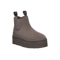 UGG Damen Neumel Platform Chelsea Stiefelette Grau 1134526-GRE - Stilvolle Chelsea-Stiefel aus Wildleder mit Schaffellfutter