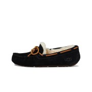 UGG Women's Dakota Slipper Black 5612: Cozy Sheepskin-Lined Slippers with Suede and Leather Bow