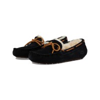 UGG Women's Dakota Slipper Black 5612: Cozy Sheepskin-Lined Slippers with Suede and Leather Bow