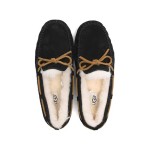 UGG Women's Dakota Slipper Black 5612 with Sheepskin Lining and Leather Bow