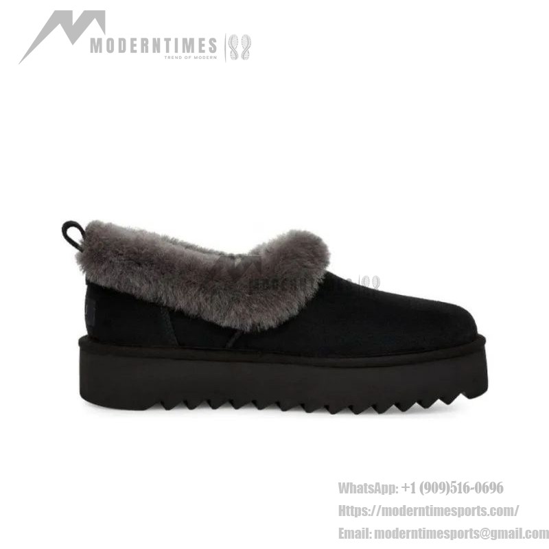 UGG Women's Platform Moccasin 1166733 in Black with Fold-Over Sheepskin Collar