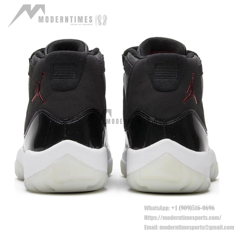 Air Jordan 11 Retro '72-10' 378037-002 Schwarze Ledersneaker mit Rotem Jumpman-Logo und Transparenter Außensohle