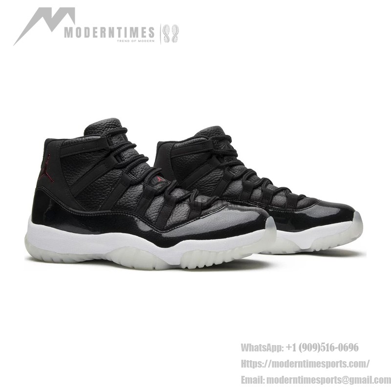 Air Jordan 11 Retro '72-10' 378037-002 Schwarze Ledersneaker mit Rotem Jumpman-Logo und Transparenter Außensohle