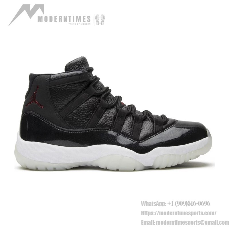 Air Jordan 11 Retro '72-10' 378037-002 Schwarze Ledersneaker mit Rotem Jumpman-Logo und Transparenter Außensohle