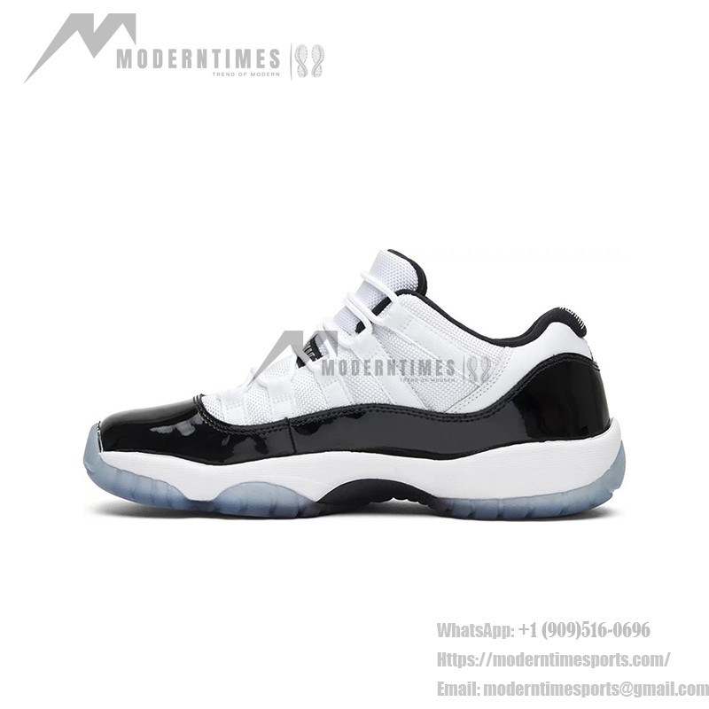 Air Jordan 11 Low 528896-153 White Sneakers with Black Patent Leather and Icy Blue Outsole